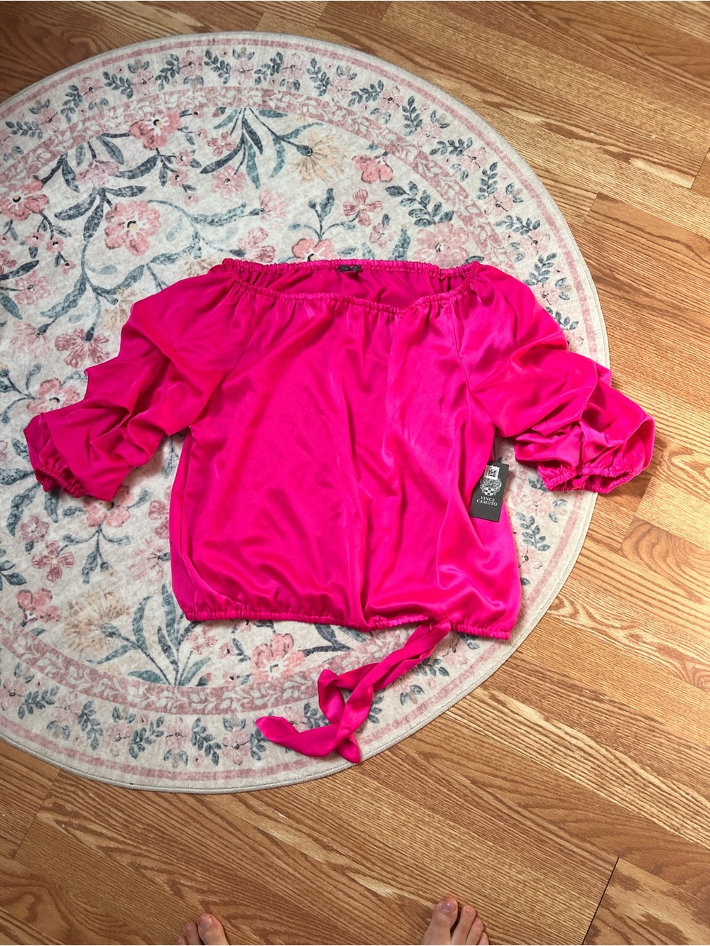Vince Camuto Bright Fuchsia Off-Shoulder Tie-Hem Blouse